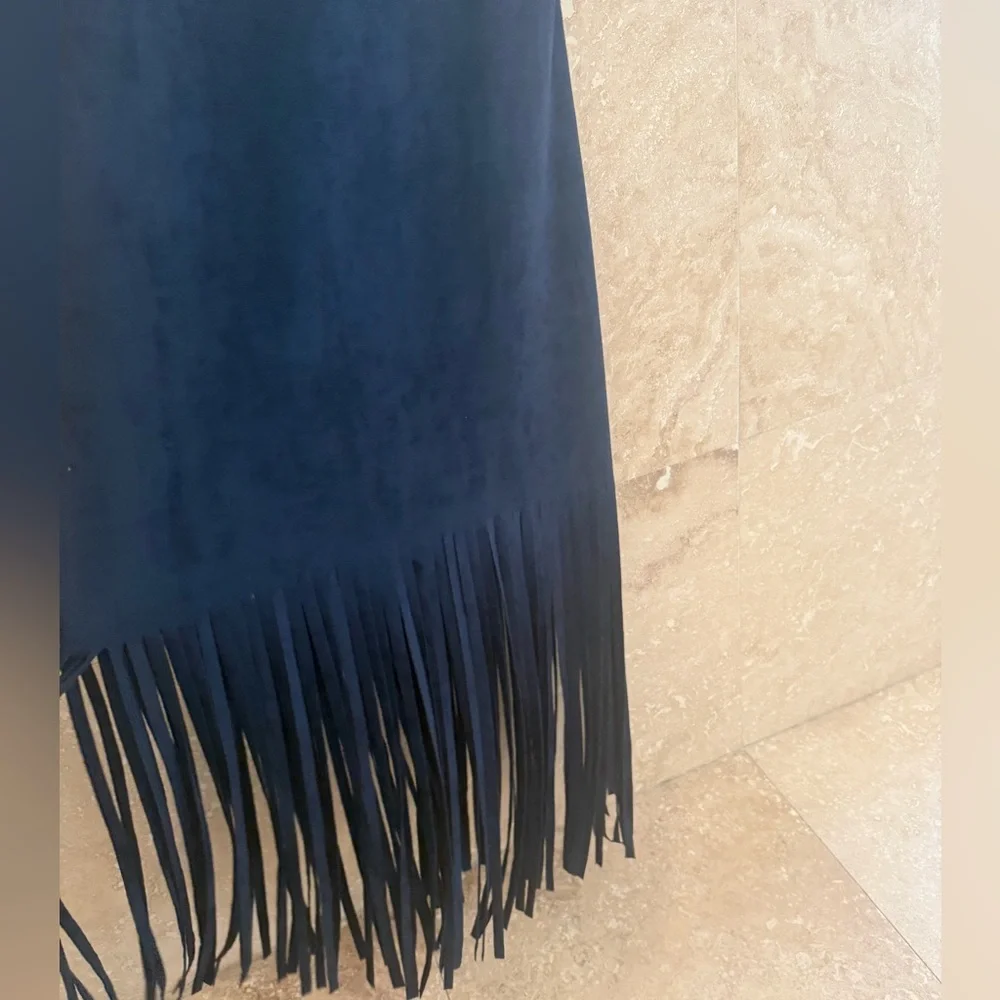 Sugar+Lips Suede Navy Blue Fringe Dress Large NWOT - Picture 7 of 7